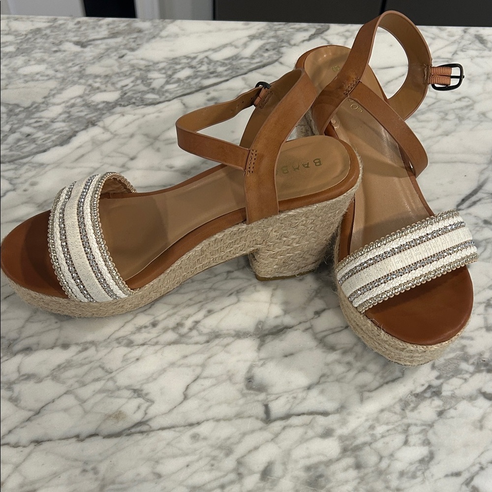 Elegant Brown and Cream Wedge Sandals